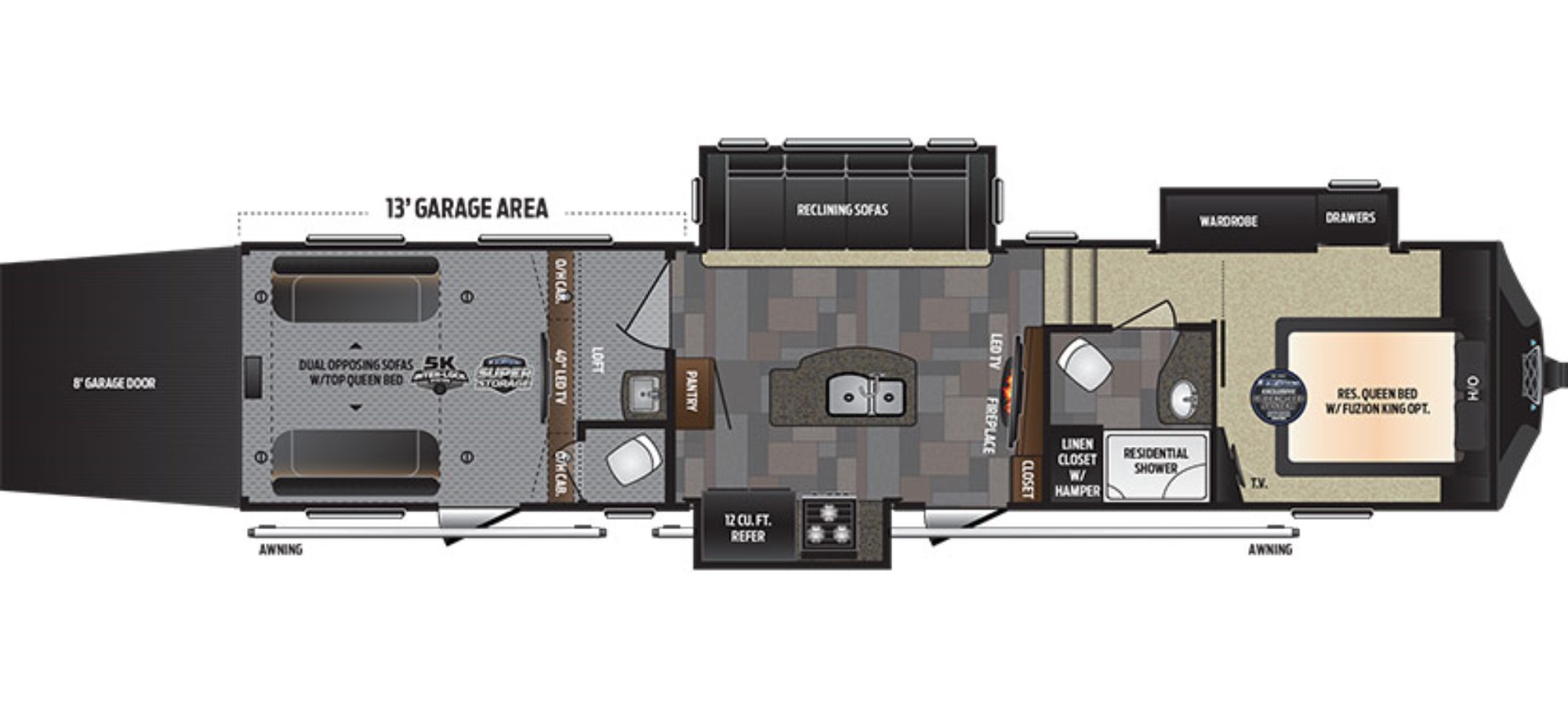 View Floor Plan for 2016 KEYSTONE FUZION 385