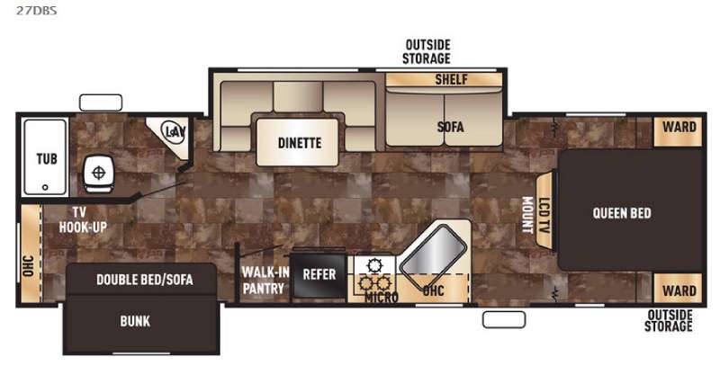 View Floor Plan for 2016 FOREST RIVER GREY WOLF 27DBS