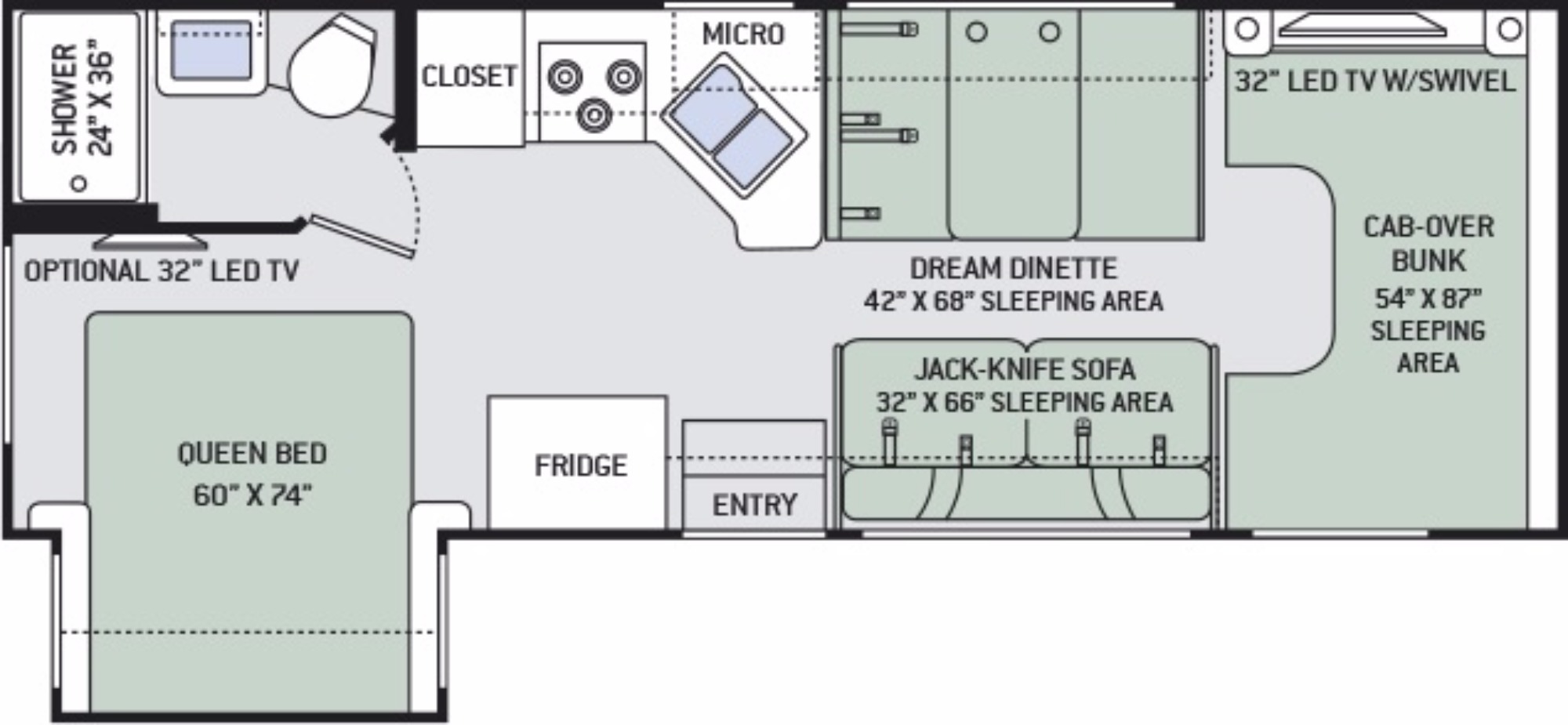 View Floor Plan for 2016 THOR FOUR WINDS 26A