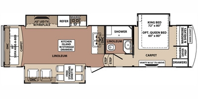 View Floor Plan for 2014 FOREST RIVER BLUE RIDGE 3025RL