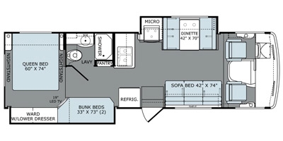 View Floor Plan for 2016 HOLIDAY RAMBLER ADMIRAL 32H